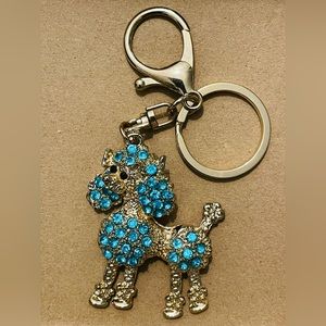 NWOT Poodle Keychain Crystal Bag Charm Gold Blue Sparkly Cute